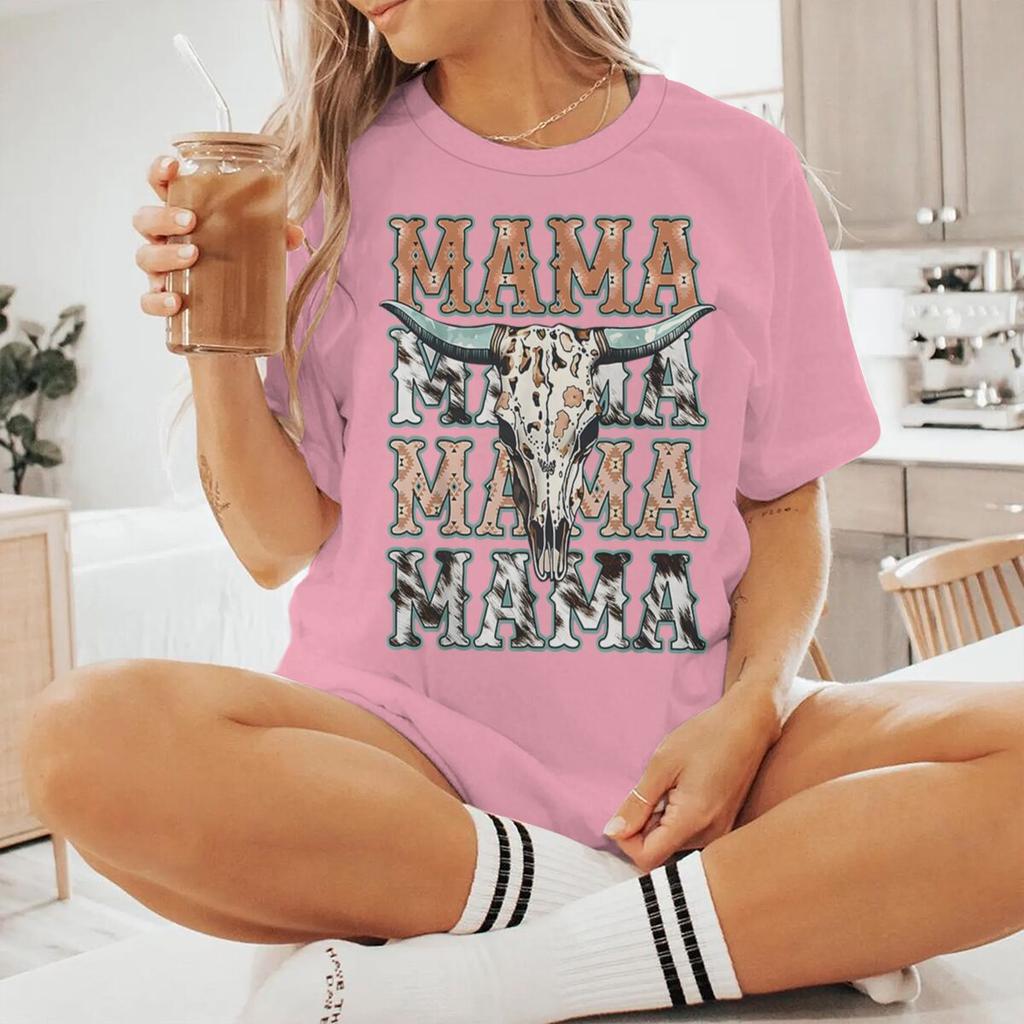 Cowboy Style Mama Print Women T Shirts Fashion Short Sleeve Crewneck Mommy Streetwear Vintage Mothers Day Tshirts Gifts