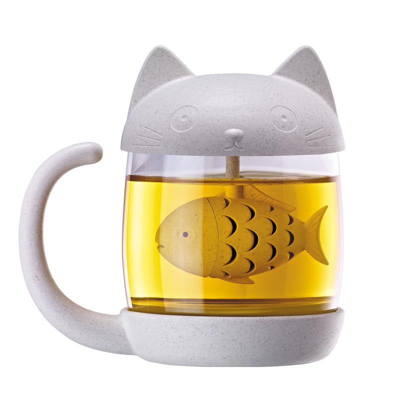 Süße Katzen Glas mit Deckel Büro Paar Blume Tee Filter Wasserbecher Kreativer Becher Cartoon Einfaches Design und Kreatives Konzept
