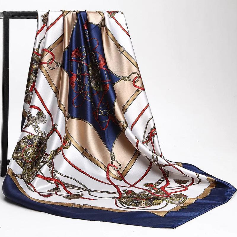 Fashion Scarves For Women Print Silk Satin Head Scarf Female 90cmx90cm Luxury Brand Square Shawl Large Hijab Scarfs For Ladies
