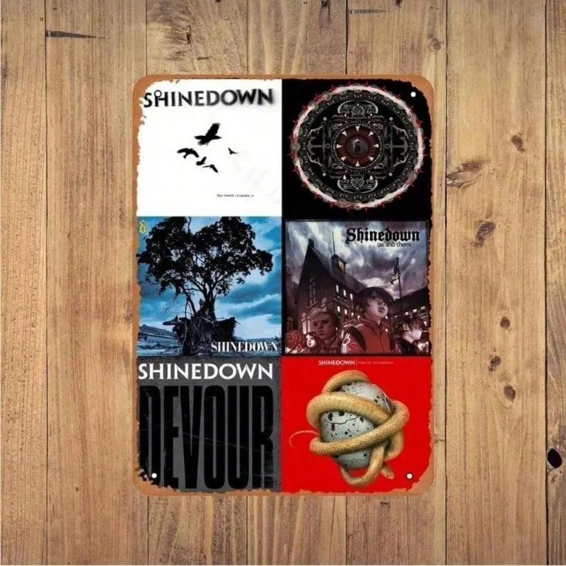 Shinedown Heavy Metal Wall Art Decor Vintage Band Poster with Pre-Drilled Holes, Waterproof Windproof Rustic Tin Sign for Living