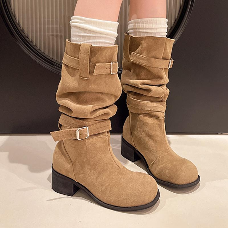 

High Heels Long Women Boots Designer Chunky Knee High Suede Shoes Fashion Goth Dress Chelsea Boots New Pumps Mujer Botas 40