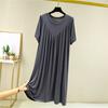Summer Women's Dress With Long Loose Insole Solid Color Short Seeved Dress Night Dress