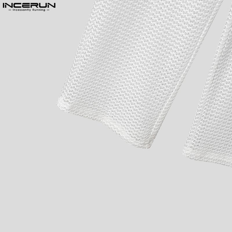 INCERUN Pantalones largos de playa transparentes con cintura elástica y malla para hombre