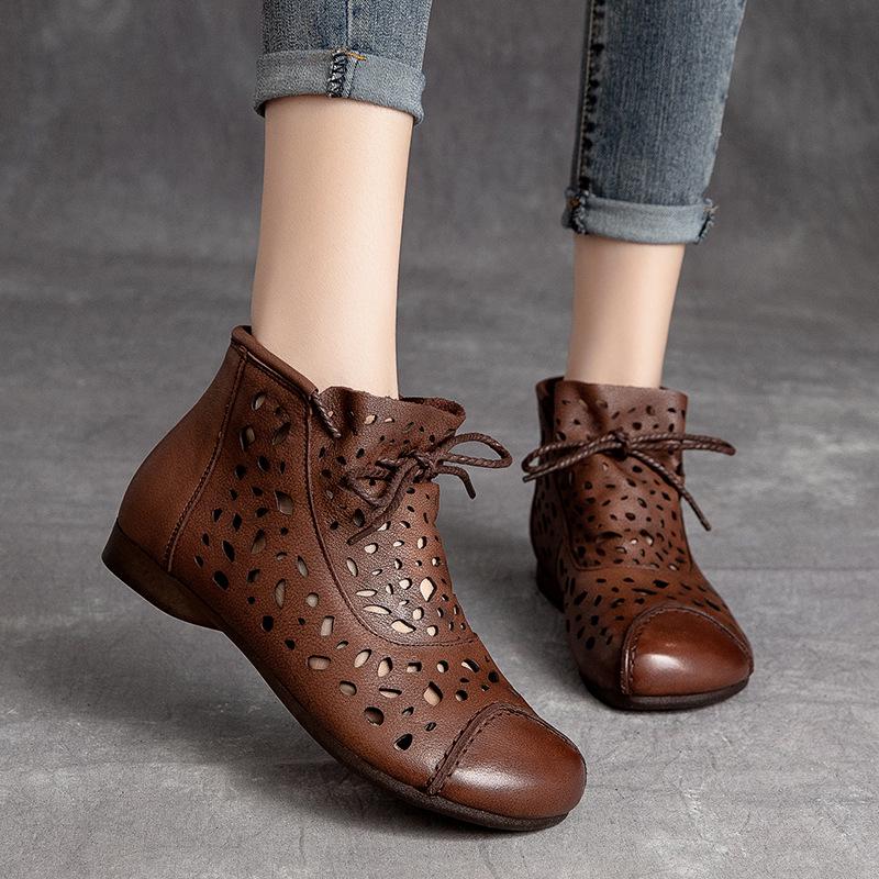 2025 Summer Women's High-Top Slip-On Cowhide Sandals - Comfortable Flat Soles