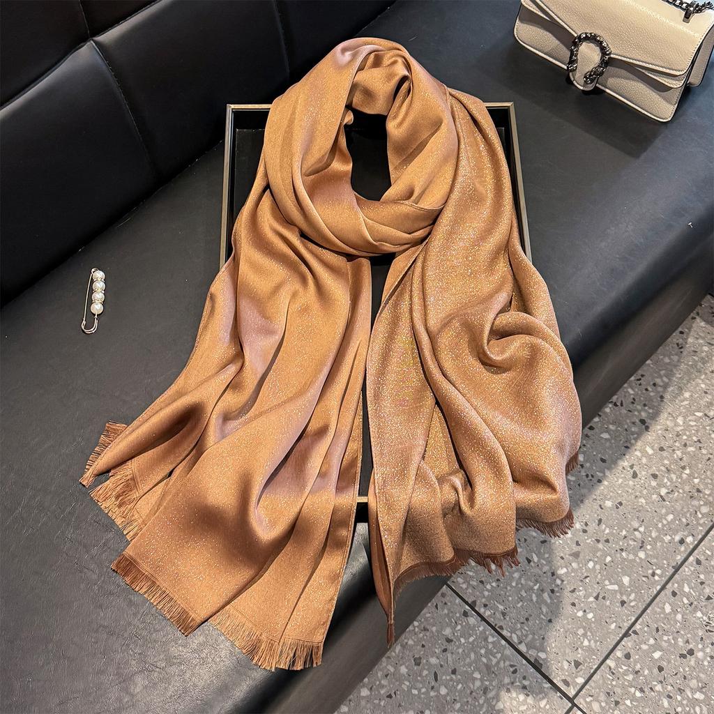 Cachecol de Seda Dourada Tencel Algodão Cor Sólida Seda Cachecol Feminino Moda Versátil Imitação Seda Cachecol Fino Longo Cachecol de Praia Cachecol