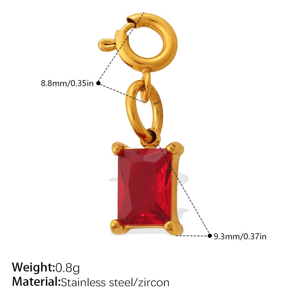 Light Luxury Geometric Square Color Zircon Jewelry Clasp Pendant, 18K Gold Plated Stainless Steel DIY Charm
