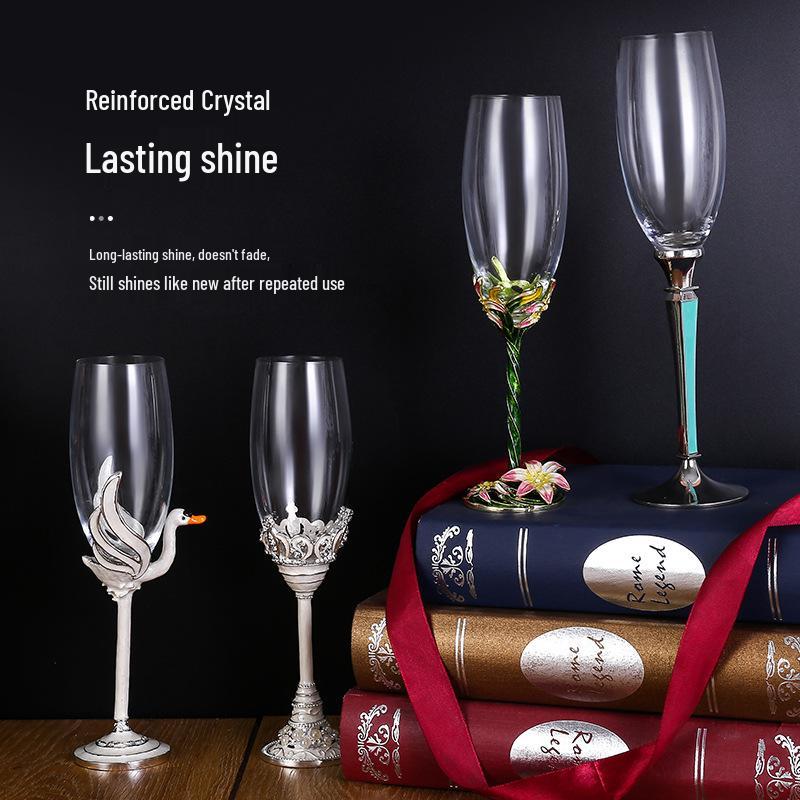 Elegant Enamel Crystal Champagne Flute Set - High-Stem Sparkling Wine Glasses, Perfect for Home or Bar Gifts