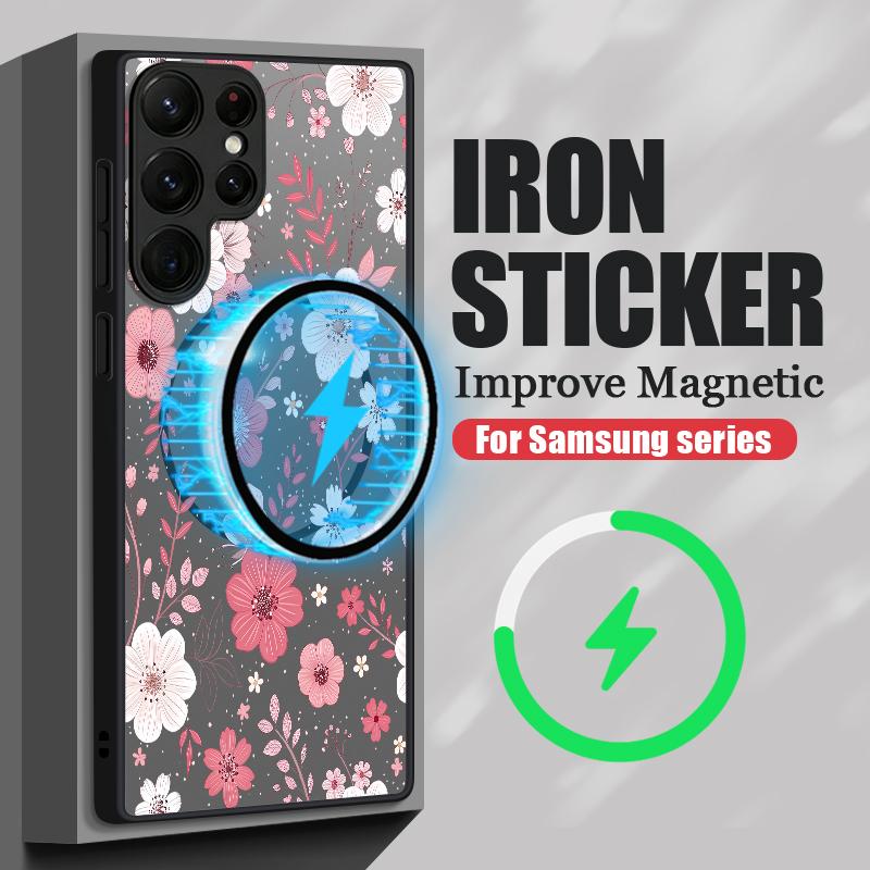Magnetic For Magsafe Case For Samsung Galaxy S26 Ultra S25 Edge S24 S23 S22 Plus S21 FE Colorful Flowers Pattern Hybrid Matte Cover