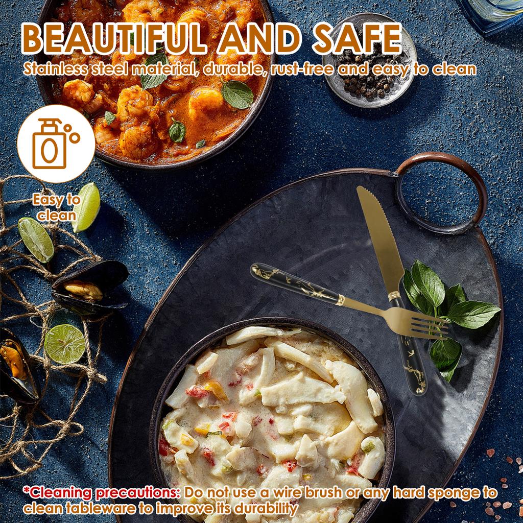 24Pcs Stainless Steel Silverware Set with Hanger Knife Fork Spoon Western Cutlery Set Mirror Polished Kitchen Supplies Home Gift