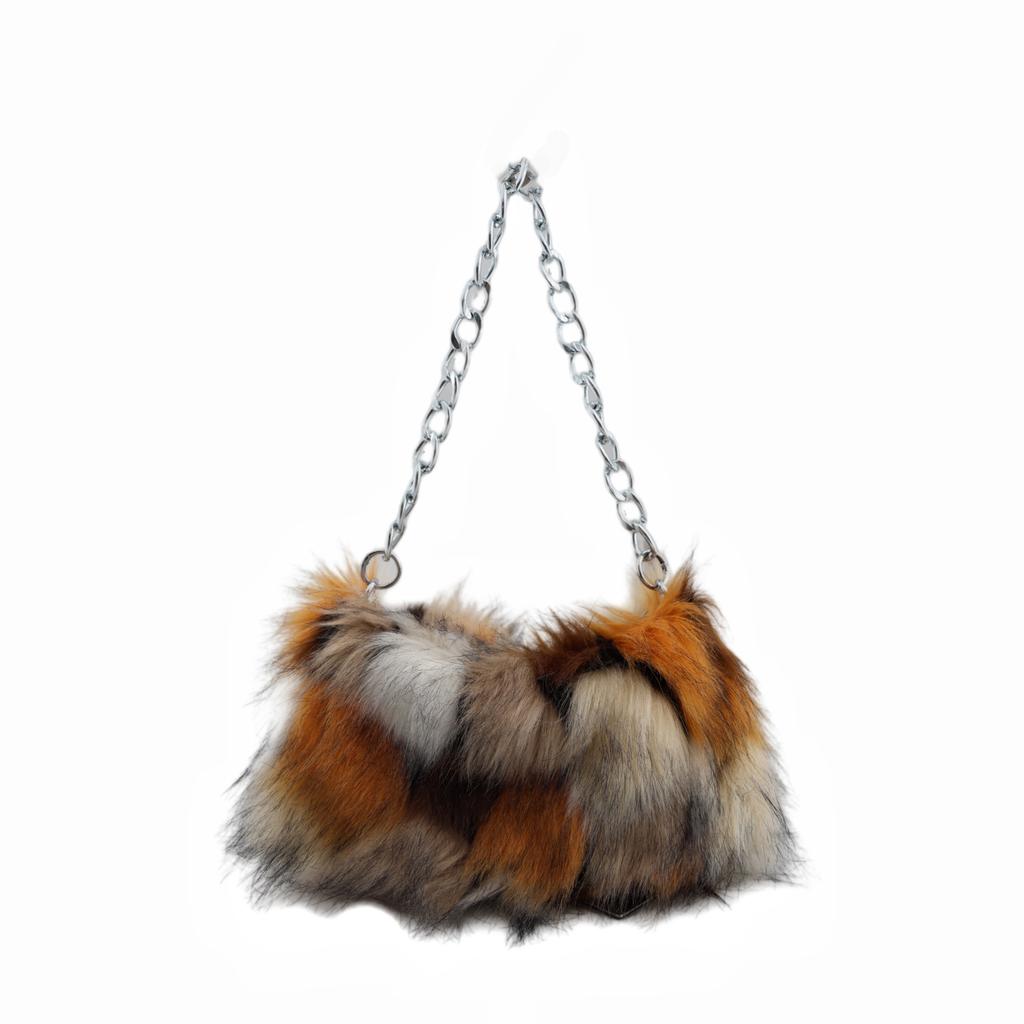 New Faux Fur Underarm Shoulder Bag Chain Strap Leopard Print Baguette Evening Clutch Bag for Women Fashion Trendy Soft Comfortable Multi-Occasion
