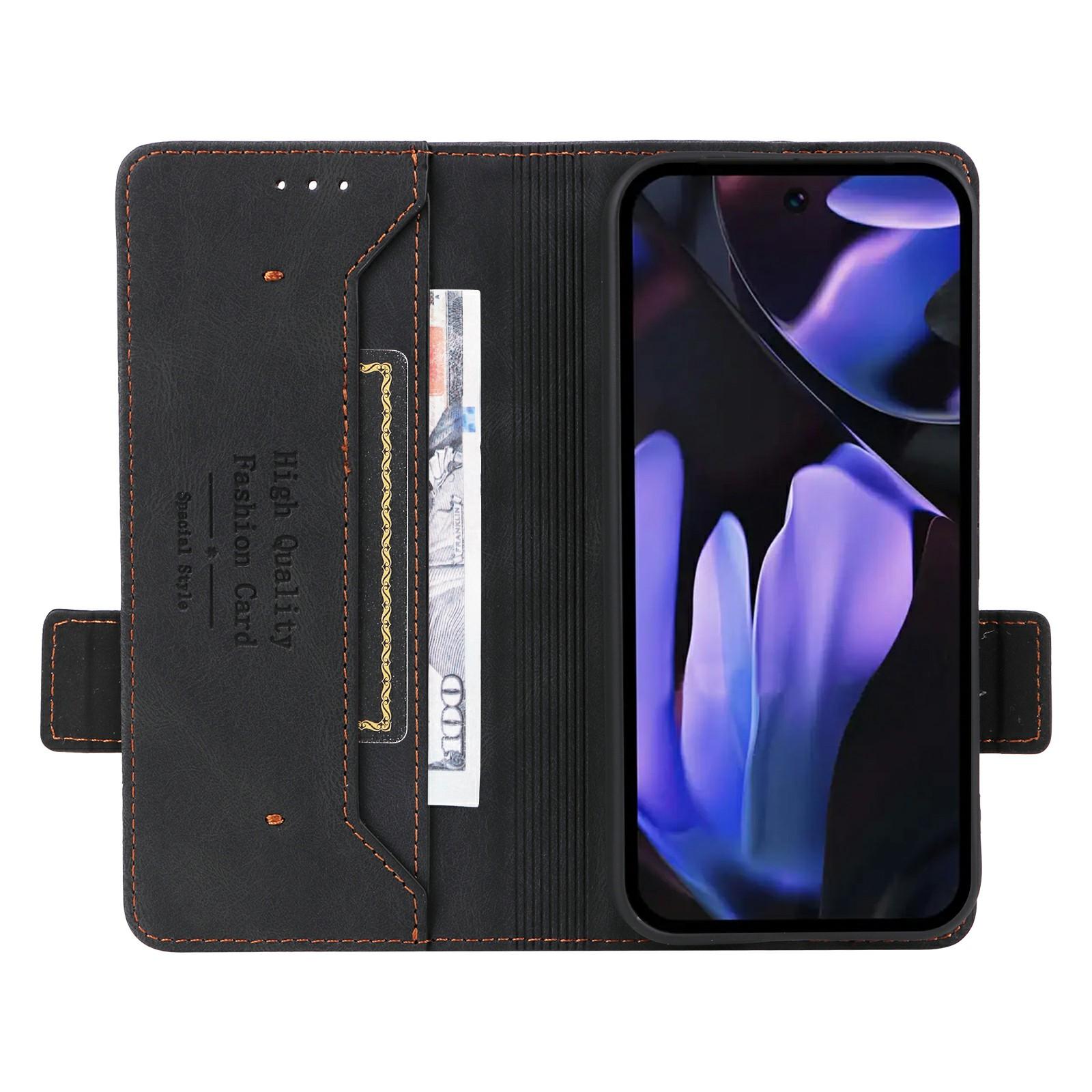 

For Google Pixel 9a Case Leather Wallet Flip Phone Cover with Hardware Decor Black
