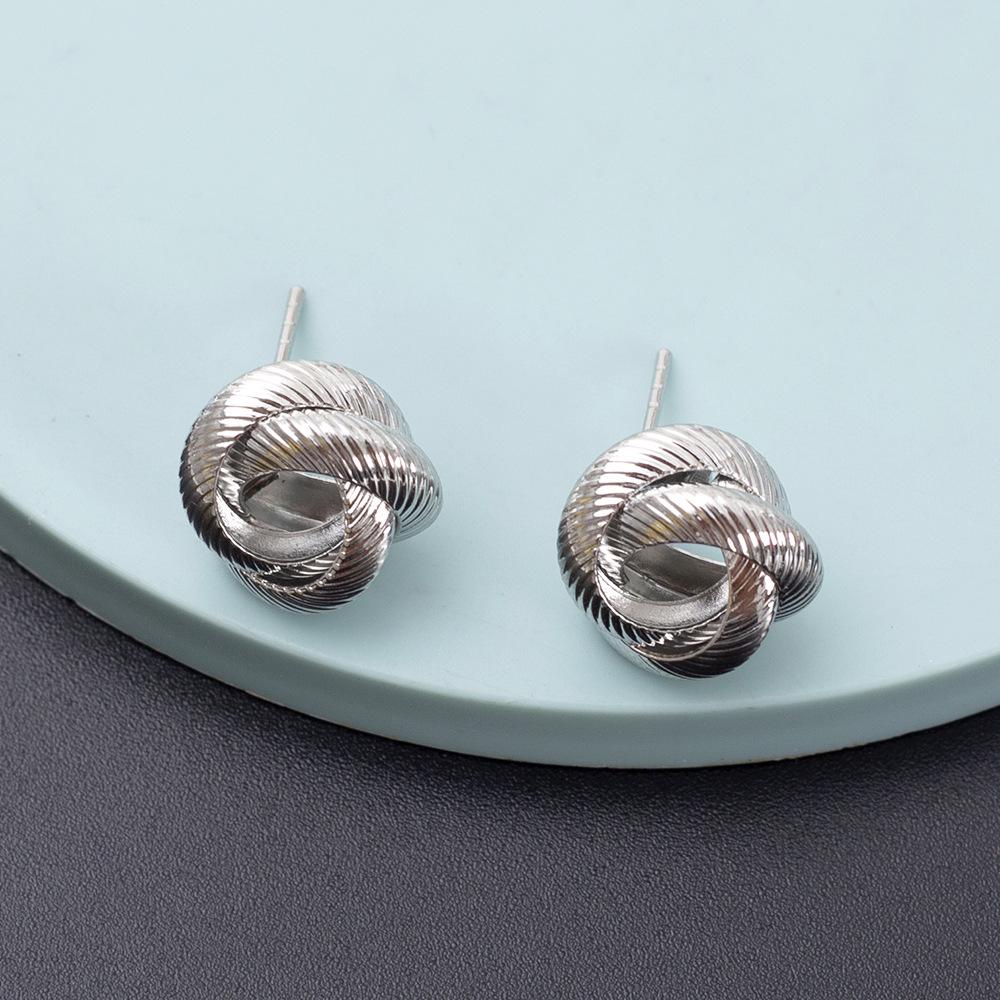 High-End Korean Fashion Pleated Striped Twisted Wrap Hollow Out Stud Earrings for Women - Christmas Jewelry