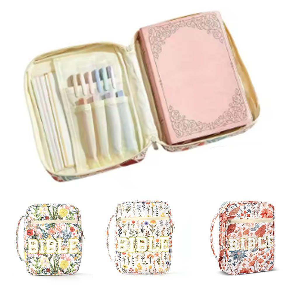 Flora Bible Cover  Case Dustproof Stationery Storage Organizer Book Storage Bag  Study Supplies