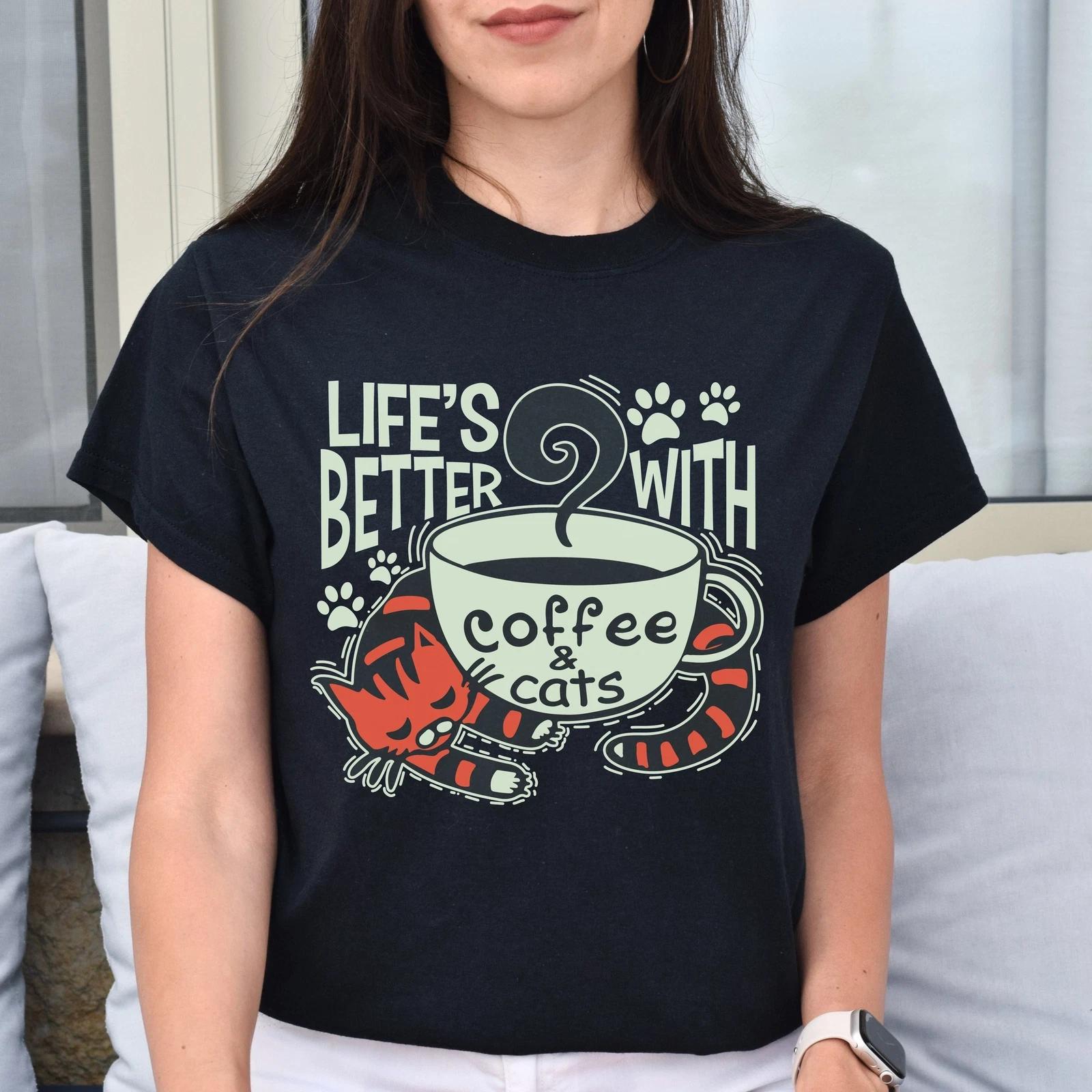 Life is better with coffee and cats Unisex shirt Black Dark Heather 4XL