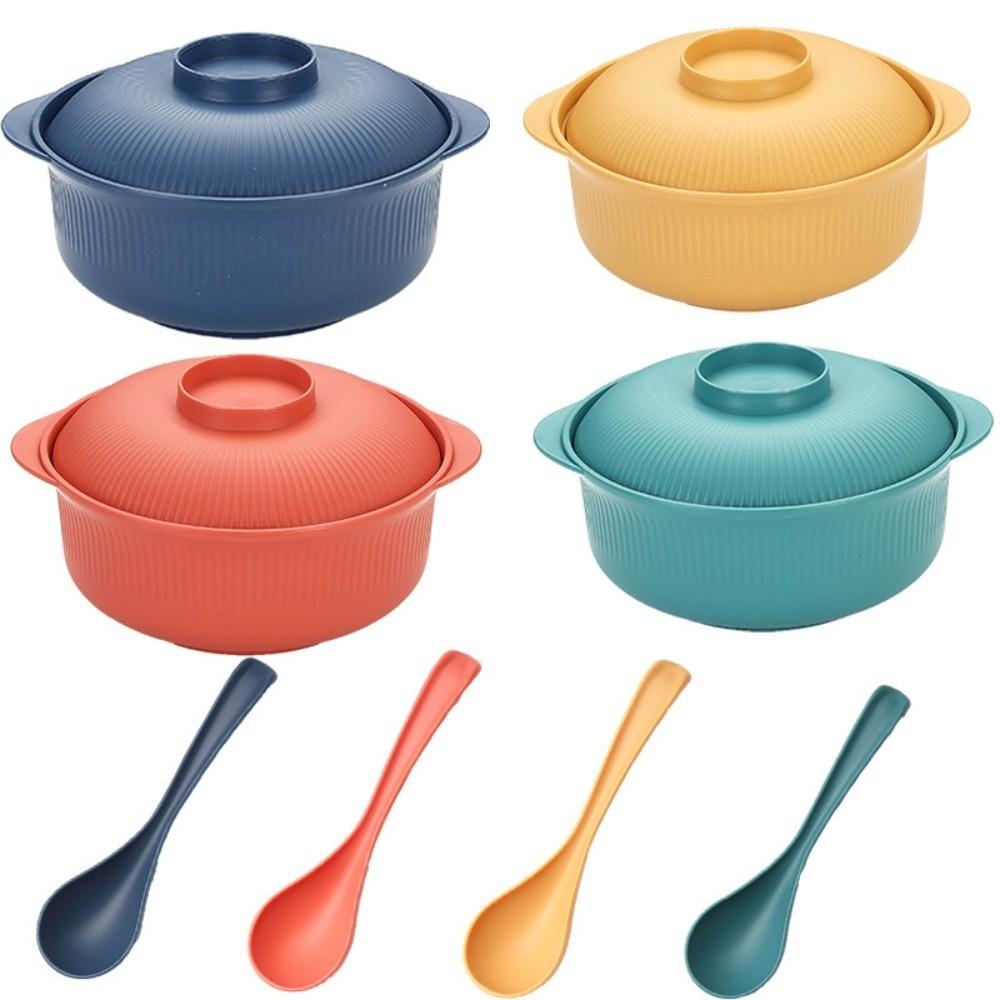 1L Capacity Plastic Rice Bowl with Lids Soup Bowls Durable Instant Noodle Bowls Hot Rice