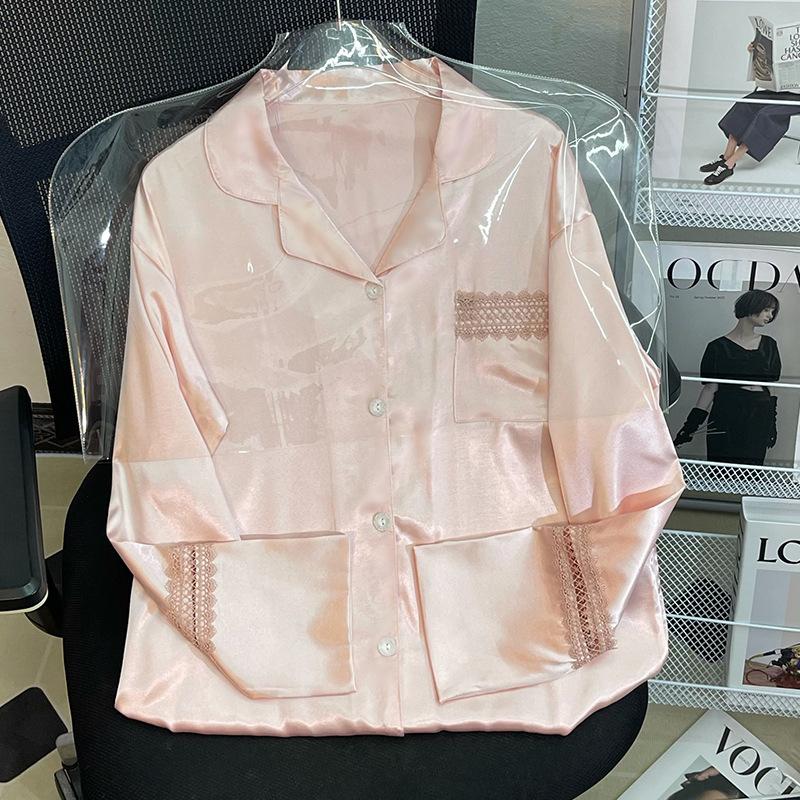 Pajamas Ladies Spring And Summer Silky Long Sleeve Pants Cardigan Premium Casual Loungewear
