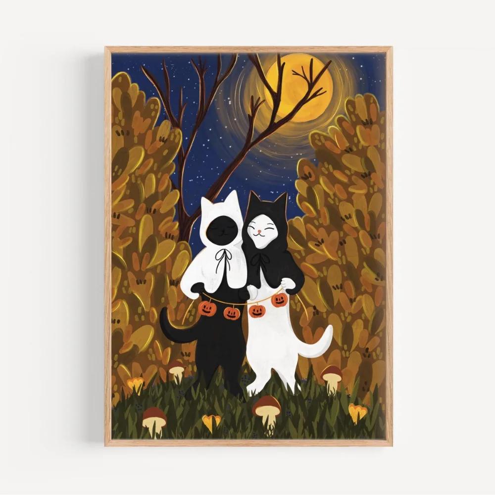 Modern Autumn Lovers Pumpkin Winter Forest Illustration Poster and Prints Canvas Printing Wall Art Picture for Living Room Decor