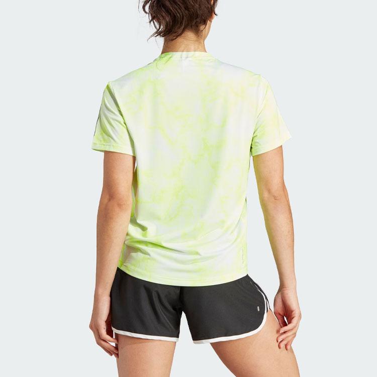 Adidas Own The Run Allover Print Tee Women Tops Bright-Lemon-Yellow IL1663