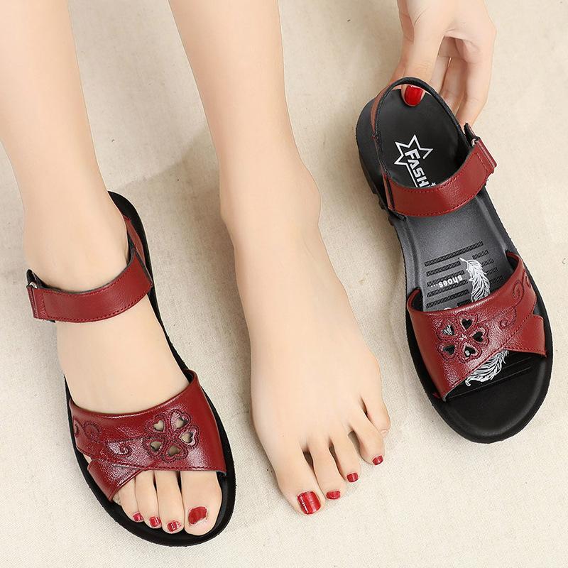 Sandali donna tacco piatto pelle morbida e sandali anziani comode scarpe  piatte acquista in modo economico — spedizione gratuita, recensioni reali  con foto — Joom