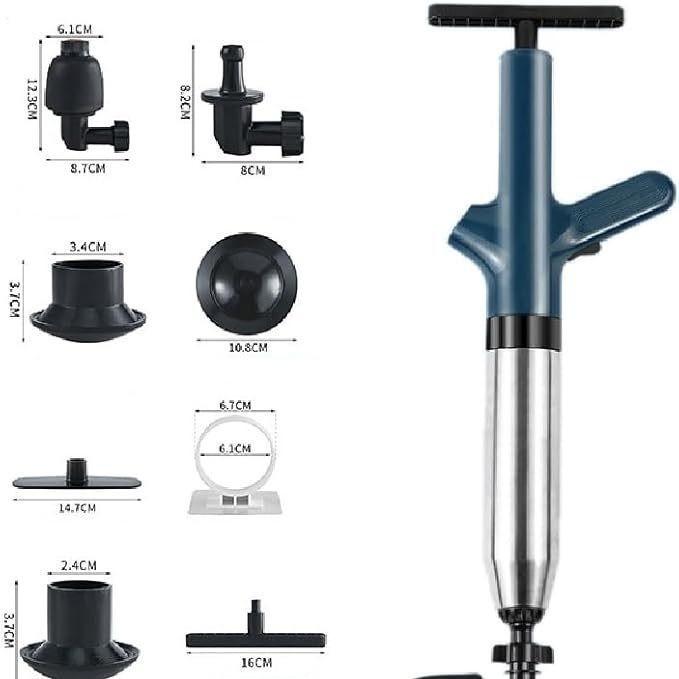 High-Pressure Air Toilet Plumbing Snake Set Shock Wave Drain Cleaner for Toilets Sinks and Pipes Clog Removal синий
