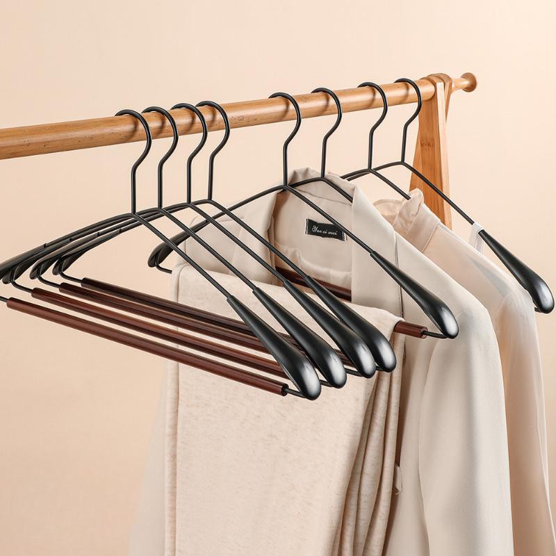 Premium Solid Wood And Metal Hangers For Closet, Wide Shoulder Coat Hooks For Home Wardrobe, Durable Wooden Suit Hangers Set