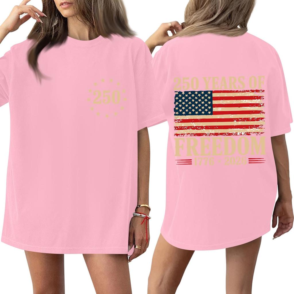 Women's Fashionable Casual Short-Sleeve Round Neck Printed T-Shirt For The 250th Anniversary Of The Founding Of The United States
