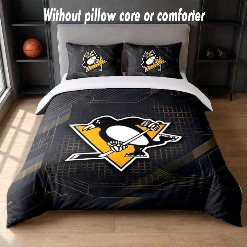 Pittsburgh Penguins Design Bed Bedding Set 1 Duvet Cover + 2 Pillowcases Soft Breathable Household Bed Linens