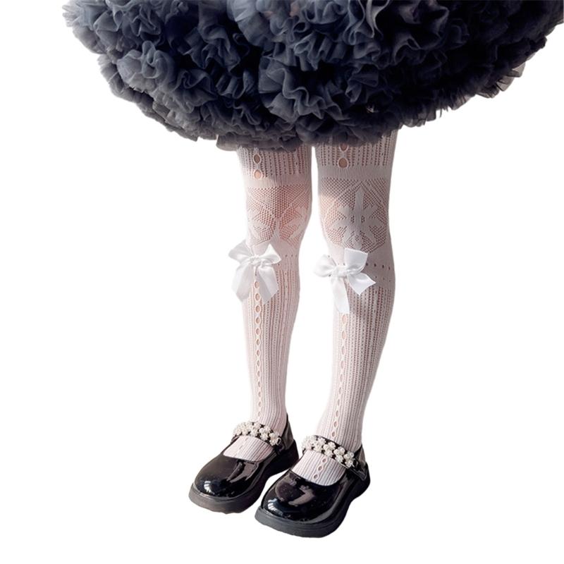 Fashion Fishnet Leggings for Girls Large Bowknot Tights Hollowout Stockings Kids Pantyhose for Summer Spring Dresses