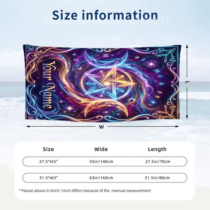 Witchcraft Theme Beach Towel Personalized Custom Name & Text Soft Quick Dry Beach Towel for Swimming Travel