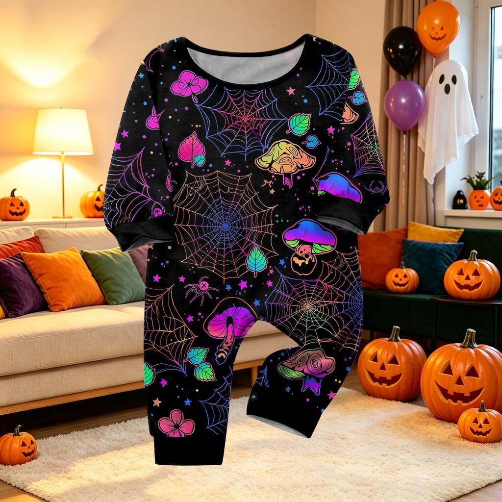 Family Matching Halloween Printed Pajama Set Long Sleeve Top and Pants for Parents and Kids