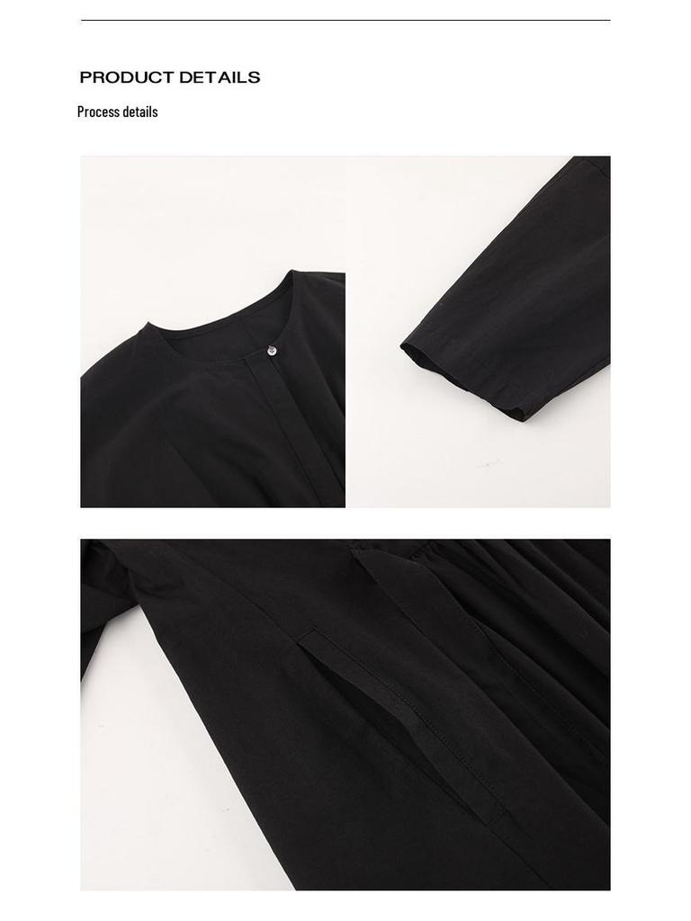 TG Minimalist Cotton-Feel Round Neck Long Sleeve Dress - 2026 Gentle Korean Style with Large Hem
