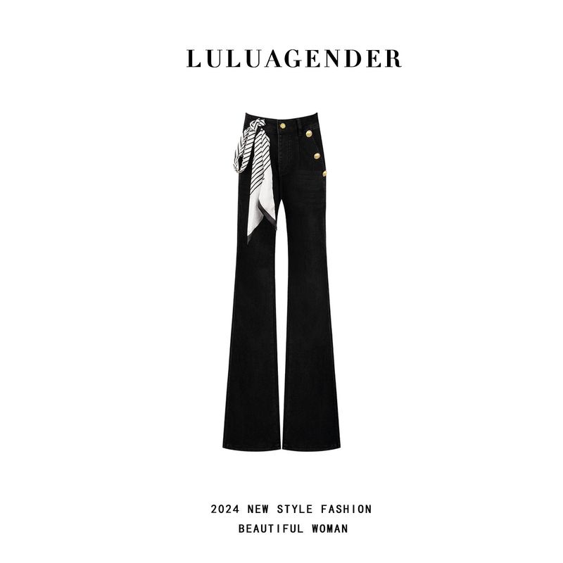 

[in Stock] Lulu Hot Girl Style Straight-Leg Jeans Slim Fit for Pear-Shaped Figures, Age-Reducing Versatile High-Waisted Long Pants Black S