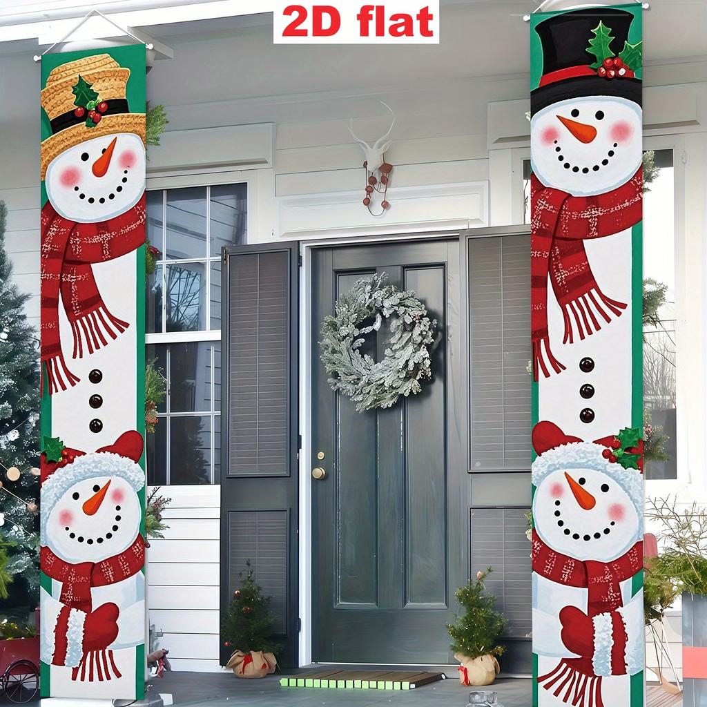 2D Flat, 2D Flat Banner Set of 2- Winter Christmas Snowman Porch Banners, Featuring Hat, Scarf, and Glove Designs, 30.0x 180.01cm Material, Suitable f