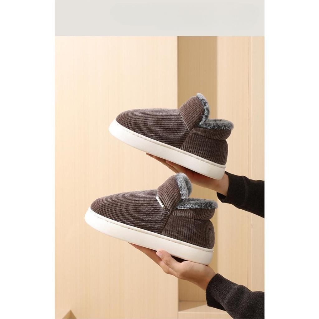 Winter Plush Thick Soled Cotton Slippers Bag and Heel for Men, Anti Slip for Women, Outdoor Wear, Indoor Home Cotton Shoes