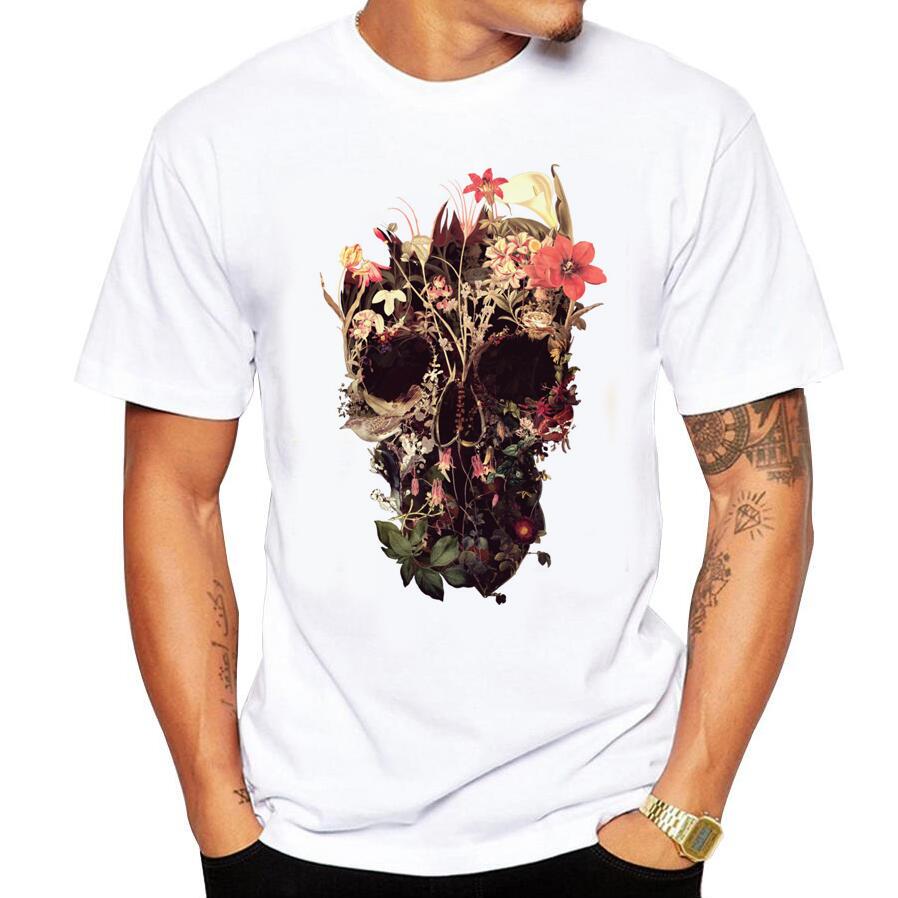 Men T Shirts Skull With Headphones Design Short Sleeve Casual Tops Hipster Vintage Printed T-Sh
