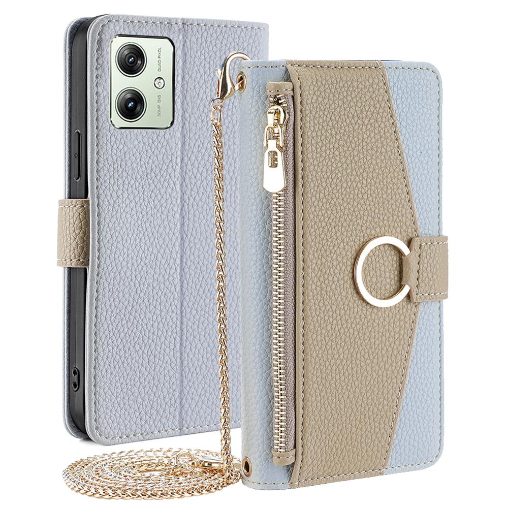 For Motorola Moto G54 5G Case PU Leather Zipper Wallet Phone Cover with Makeup Mirror