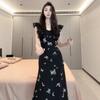 Design Sense French Retro Small Flying Sleeve Butterfly Dress Women's New Summer Niche Korean Black Long Dress