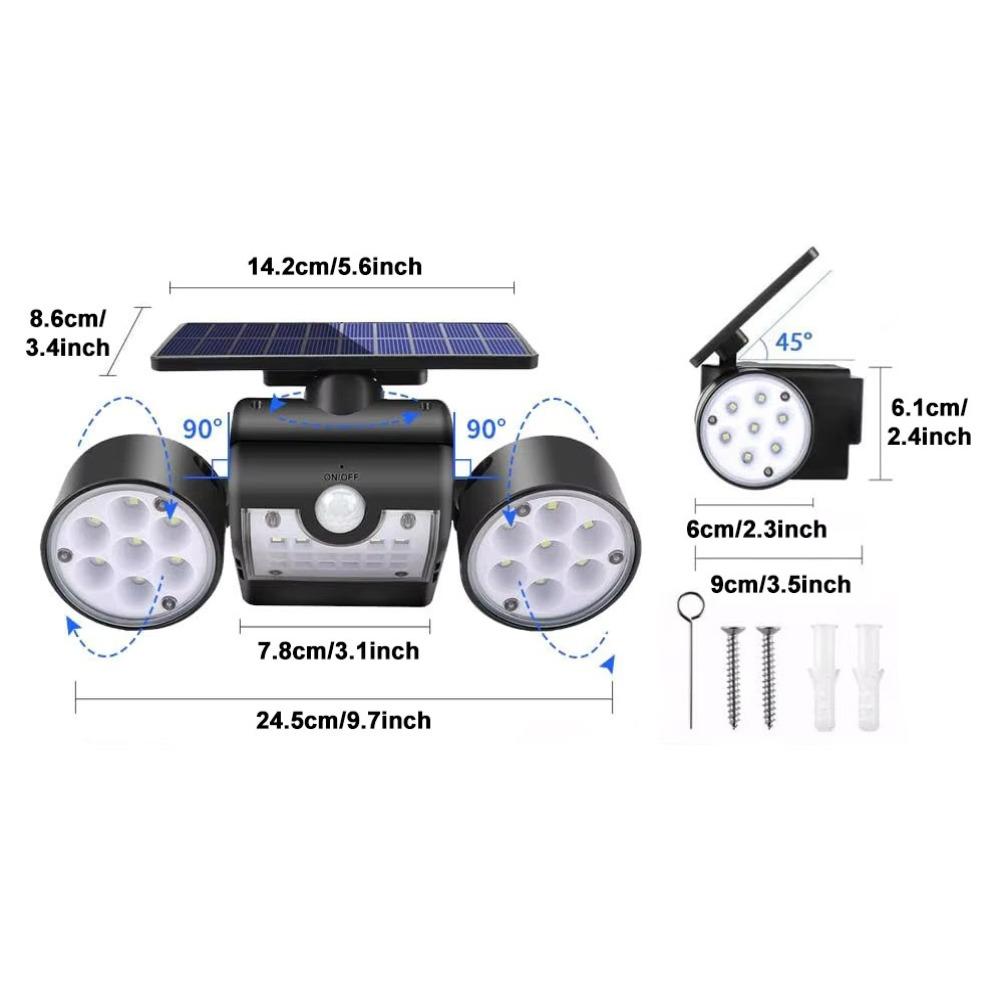 Rotating Design Motion Sensor Lights Dual Head Solar Wall Lights Security Lights Garage Use