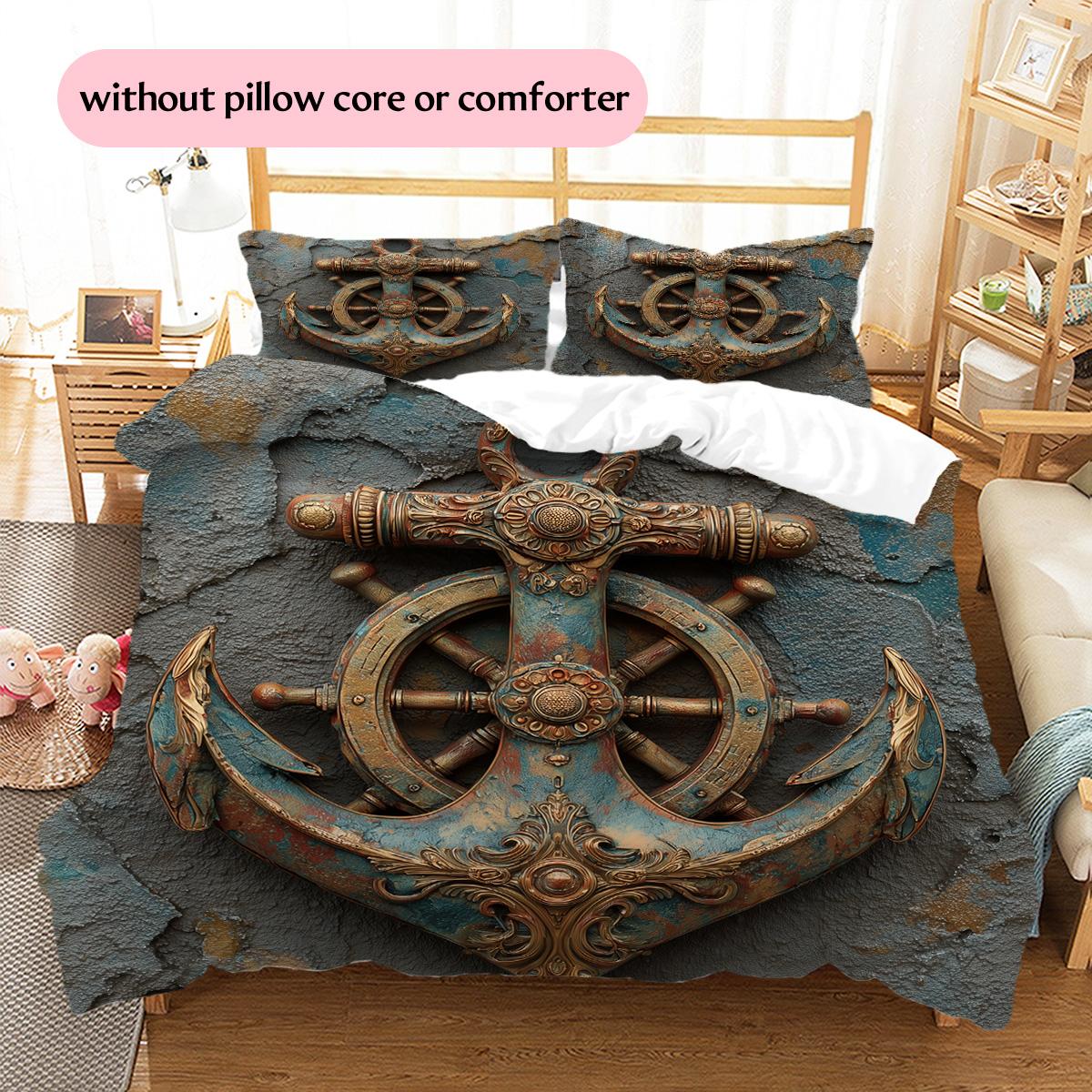 

Vintage Anchor Pattern Bedding Quilt Set Home Decoration Gift (1 * duvet cover + 2 * pillowcase, without core) 135x200cm
