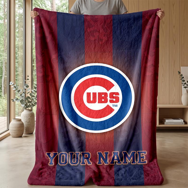 Chicago Cubs Custom Flannel Throw Blanket Print Your Name Text Soft Warm Blanket Holiday Present