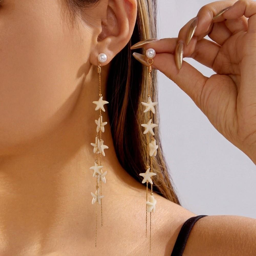 Colorful Conch Shell Drop Earrings Bohemia Style Long Tassel Earrings Beach Party