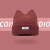 Korean Version New Cute Cat Ear Letter Patch Knitted Hat Women's Autumn and Winter Thickened Warm Versatile Simple Beanie Cap