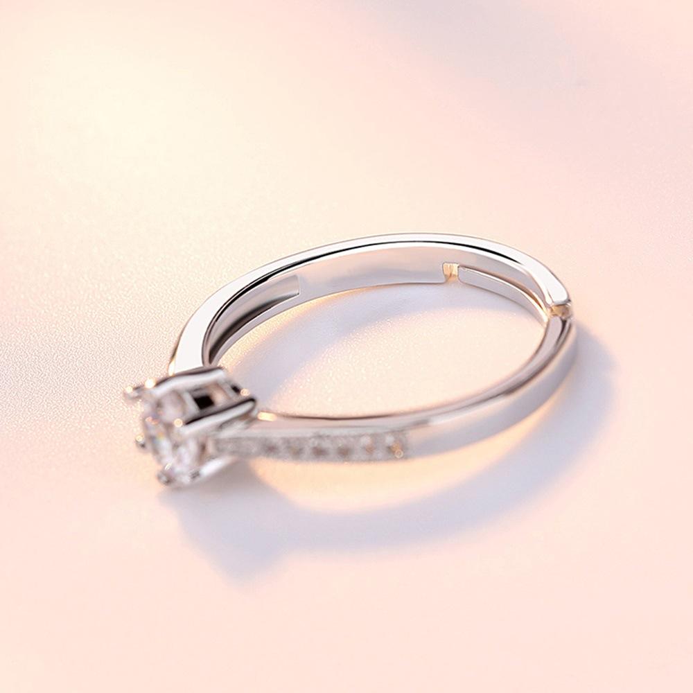 925 Sterling Silver Fashion Light Luxury Six-claw Round Zircon Ring Birthday Party Anniversary Gift