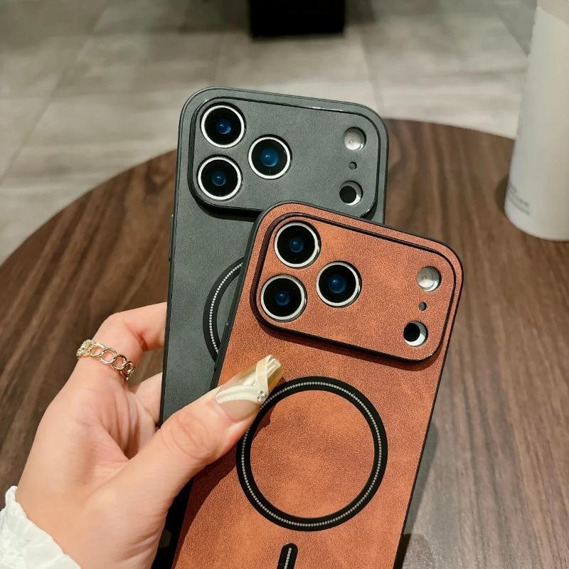 Premium Matte Leather Magnetic Anti-Drop Phone Case for IPhone 17 Air Pro Max Shockproof Wireless Charging Soft Protective Cover