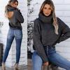 Pulover Guler Înalt pentru Femei Tricotat Gros Decupaj Inimă Spate Pulover Supradimensionat Toamnă Iarnă Casual Mânecă Lungă