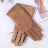 New Women Winter Keep Warm Touch Screen Suede Fabric Plus Velvet Inside Thicken Female Elegant Solid Simple Style Soft Gloves