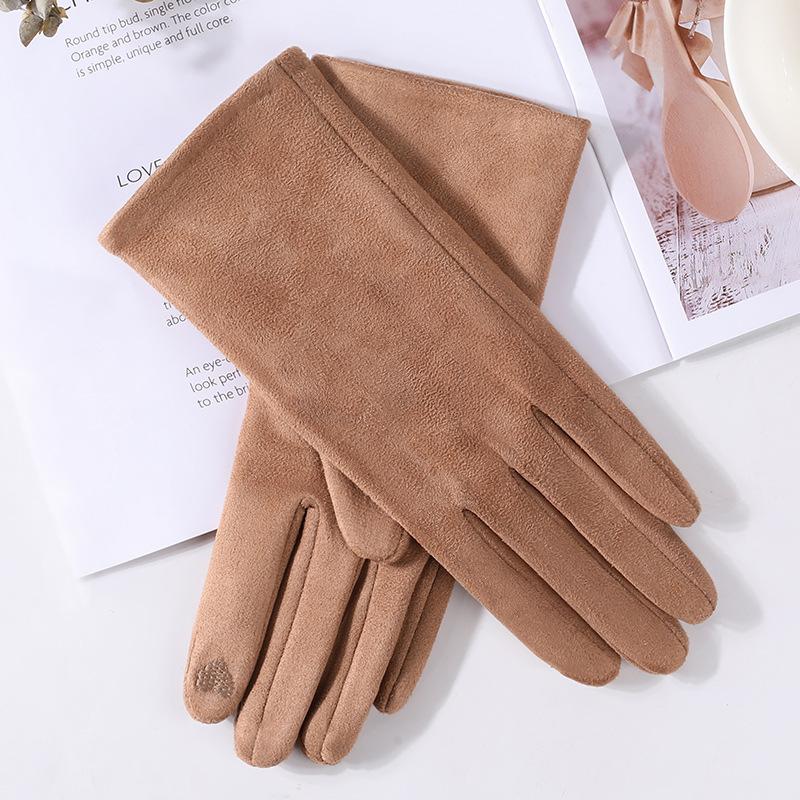 New Women Winter Keep Warm Touch Screen Suede Fabric Plus Velvet Inside Thicken Female Elegant Solid Simple Style Soft Gloves