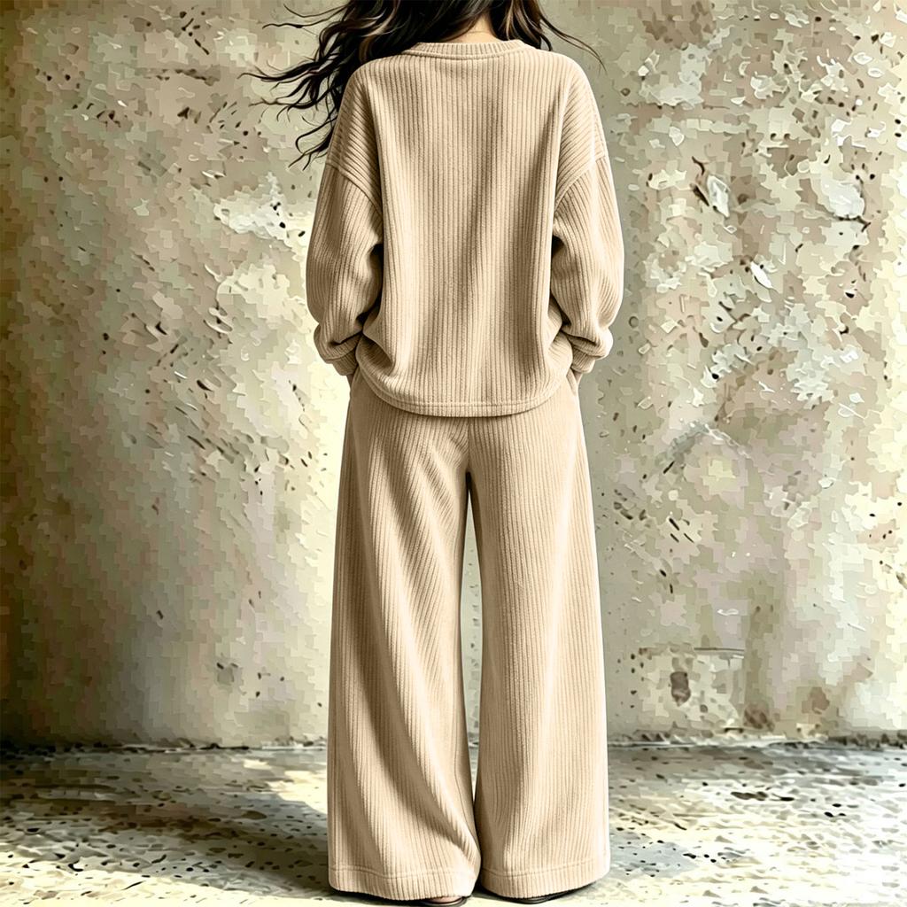 Women's Casual V-Neck Loose Fit Two-Piece Set, Fall Winter Loungewear