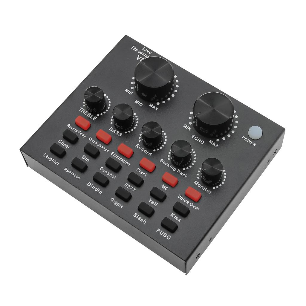 V8 Audio Sound Card USB Plug DJ Equipment Sound Cards Audio Mixer For Phone Computer PC Webcast Live External Karaoke Recording
