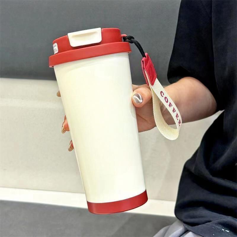 Premium Ceramic Coffee Cup with Straw - Insulated Double Wall Design for Men & Women, Cold/Heat Retention, Engraved Handle.